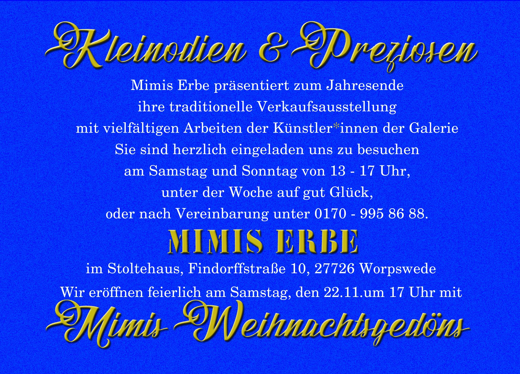 Einladungskarte bei Mimis Erbe in Worpswede